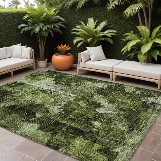 Green Floral Washable Non Skid Indoor Outdoor Area Rug Photo 1