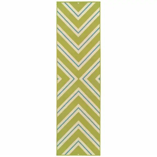 Green Geometric Stain Resistant Indoor Outdoor Area Rug Photo 1