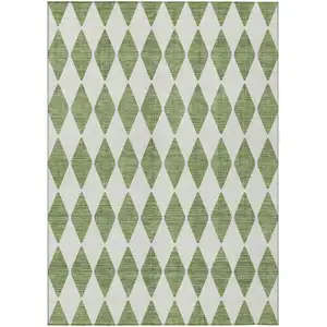 Photo of Green Geometric Washable Indoor Outdoor Area Rug