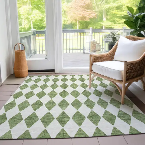 Green And Ivory Geometric Washable Indoor Outdoor Area Rug Photo 8