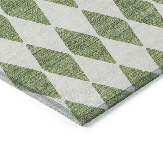 Green And Ivory Geometric Washable Indoor Outdoor Area Rug Photo 4