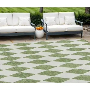 Photo of Green Geometric Washable Indoor Outdoor Area Rug