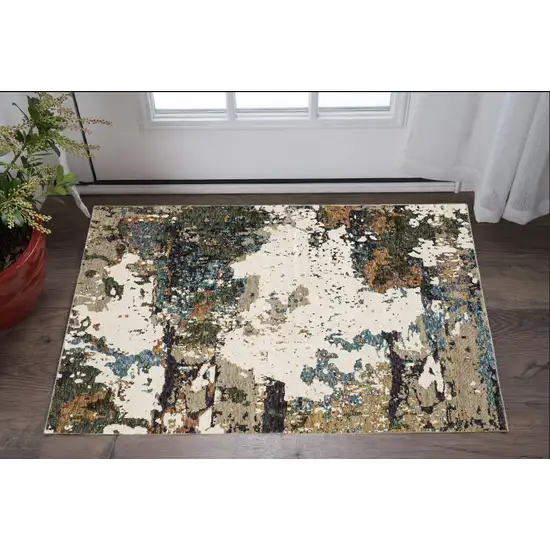 Blue and Ivory Abstract Power Loom Area Rug Photo 1