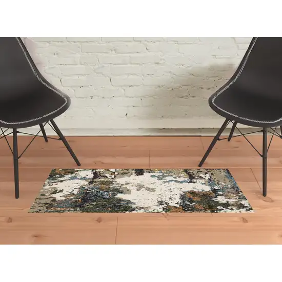 Green Gold And Blue Abstract Power Loom Stain Resistant Area Rug Photo 2