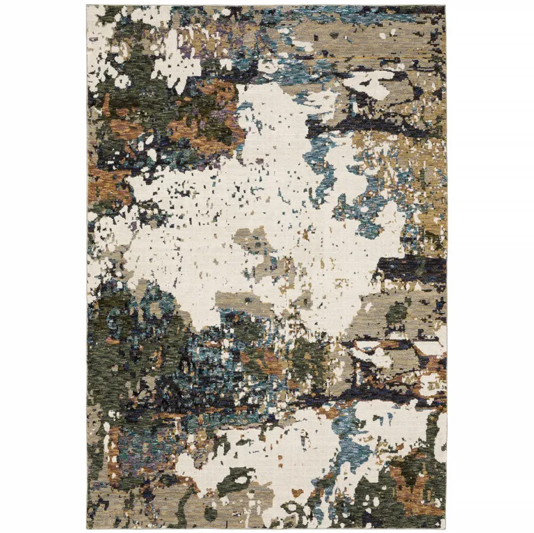 Green Gold And Blue Abstract Power Loom Stain Resistant Area Rug Photo 1