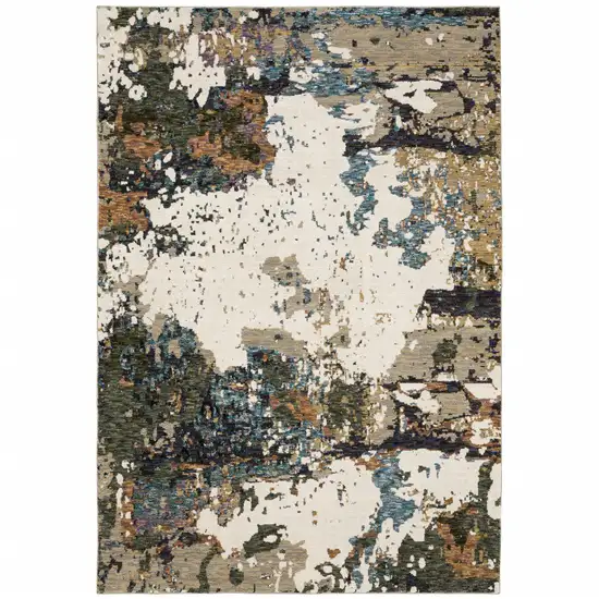 Green Gold And Blue Abstract Power Loom Stain Resistant Area Rug Photo 1