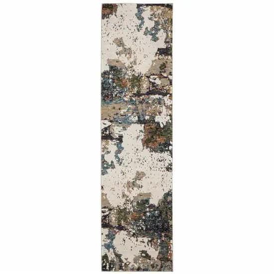 Green Gold And Blue Abstract Power Loom Stain Resistant Runner Rug Photo 1