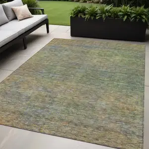 Photo of Green Gold And Charcoal Abstract Washable Indoor Outdoor Area Rug