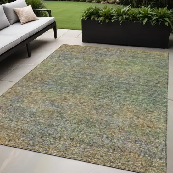 Green Gold And Charcoal Abstract Washable Indoor Outdoor Area Rug Photo 1