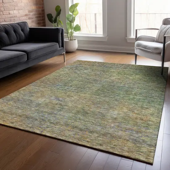 Green Gold And Charcoal Abstract Washable Indoor Outdoor Area Rug Photo 9