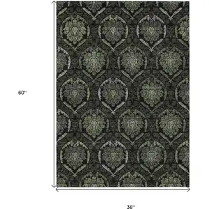 Photo of Green Gray And Charcoal Medallion Washable Indoor Outdoor Area Rug