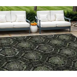 Photo of Green Gray And Charcoal Medallion Washable Indoor Outdoor Area Rug