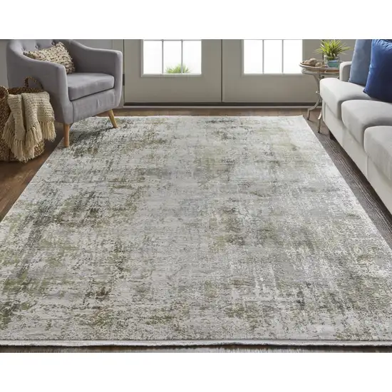 Green Gray And Ivory Abstract Area Rug With Fringe Photo 6