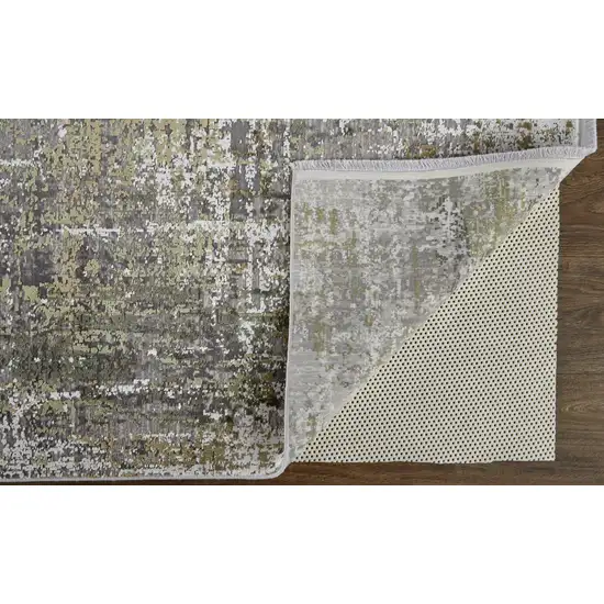 Green Gray And Ivory Abstract Area Rug With Fringe Photo 4