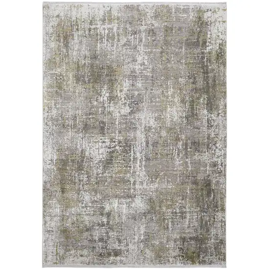 Green Gray And Ivory Abstract Area Rug With Fringe Photo 1