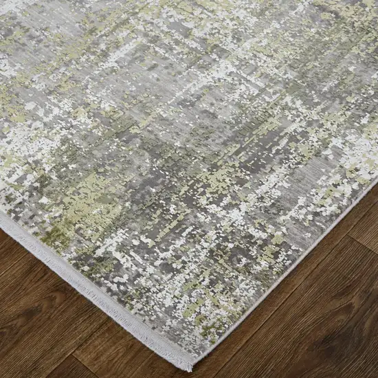 Green Gray And Ivory Abstract Area Rug With Fringe Photo 3