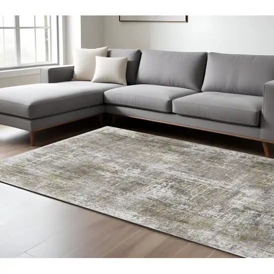 Gray and Ivory Abstract Non Skid Area Rug With Fringe Photo 1