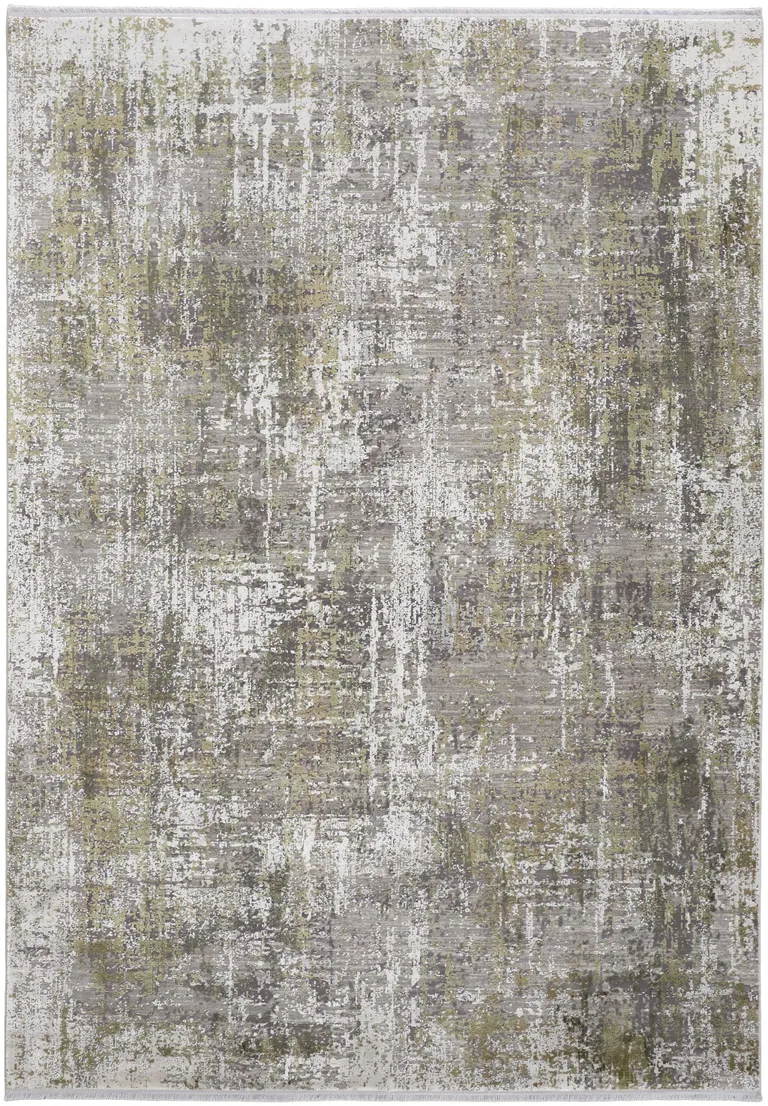 Green Gray And Ivory Abstract Area Rug With Fringe Photo 1