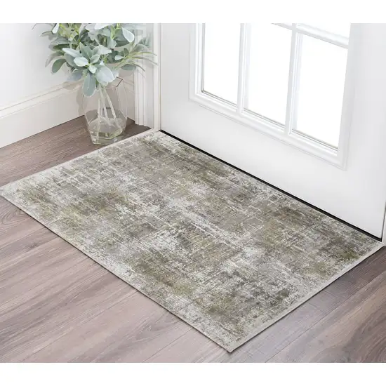 Gray and Ivory Abstract Non Skid Area Rug With Fringe Photo 1