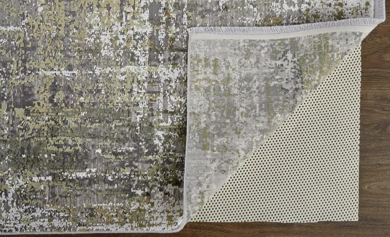 Green Gray And Ivory Abstract Area Rug With Fringe Photo 4