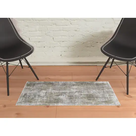 Green Gray And Ivory Abstract Area Rug With Fringe Photo 2