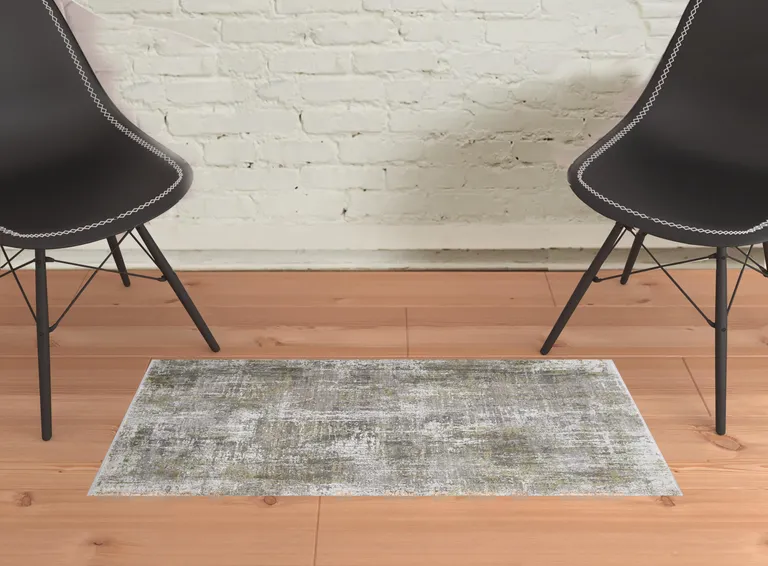 Green Gray And Ivory Abstract Area Rug With Fringe Photo 2