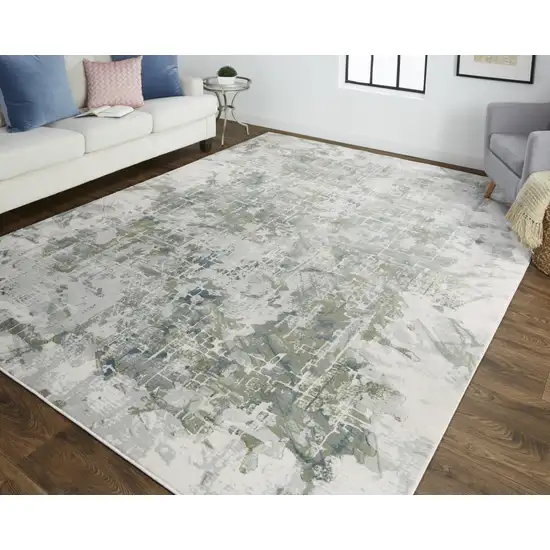 Green Gray And Ivory Abstract Distressed Stain Resistant Area Rug Photo 7