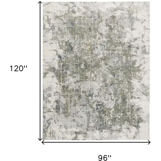 Green Gray And Ivory Abstract Distressed Stain Resistant Area Rug Photo 9