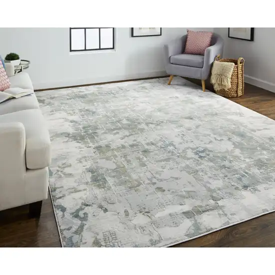 Green Gray And Ivory Abstract Distressed Stain Resistant Area Rug Photo 6