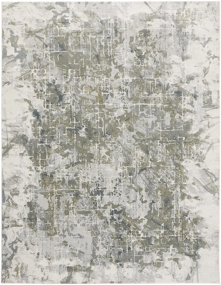 Green Gray And Ivory Abstract Distressed Stain Resistant Area Rug Photo 1