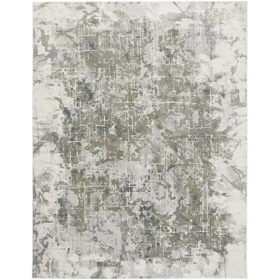 Green Gray And Ivory Abstract Distressed Stain Resistant Area Rug Photo 1