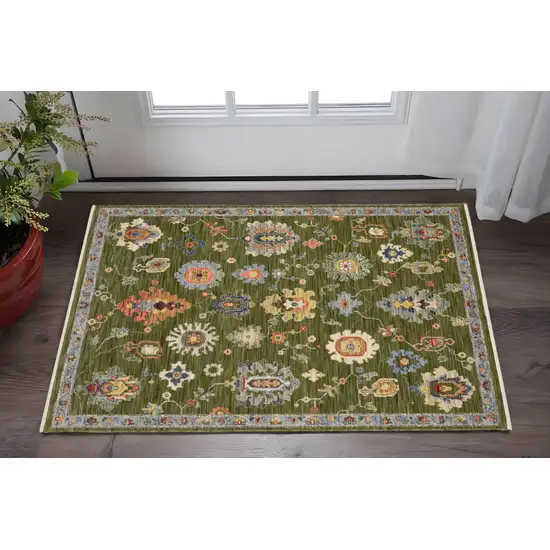 Green Gray And Light Blue Oriental Area Rug With Fringe Photo 1