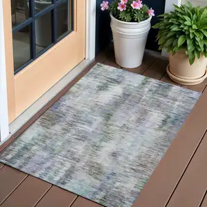 Photo of Green Gray And Purple Abstract Washable Indoor Outdoor Area Rug