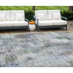 Photo of Green Gray And Purple Abstract Washable Indoor Outdoor Area Rug