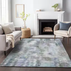 Photo of Green Gray And Purple Abstract Washable Indoor Outdoor Area Rug