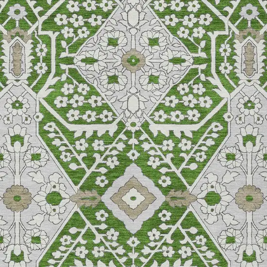 Green Gray And Taupe Floral Washable Indoor Outdoor Area Rug Photo 6