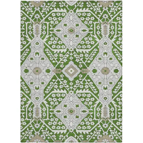 Green Gray And Taupe Floral Washable Indoor Outdoor Area Rug Photo 8