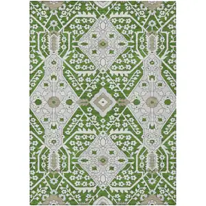 Photo of Green Gray And Taupe Floral Washable Indoor Outdoor Area Rug