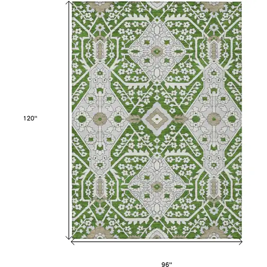 Green Gray And Taupe Floral Washable Indoor Outdoor Area Rug Photo 3