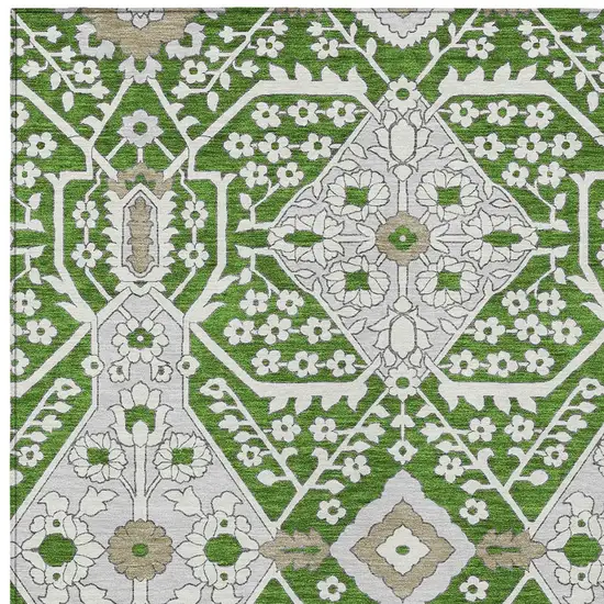 Green Gray And Taupe Floral Washable Indoor Outdoor Area Rug Photo 6