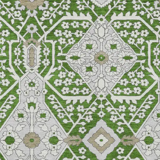 Green Gray And Taupe Floral Washable Indoor Outdoor Area Rug Photo 6