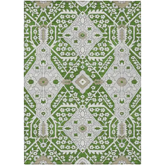 Green Gray And Taupe Floral Washable Indoor Outdoor Area Rug Photo 2