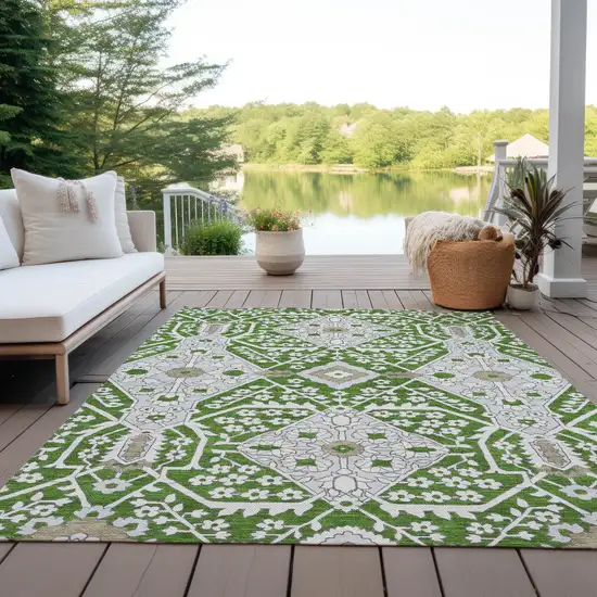 Green Gray And Taupe Floral Washable Indoor Outdoor Area Rug Photo 9