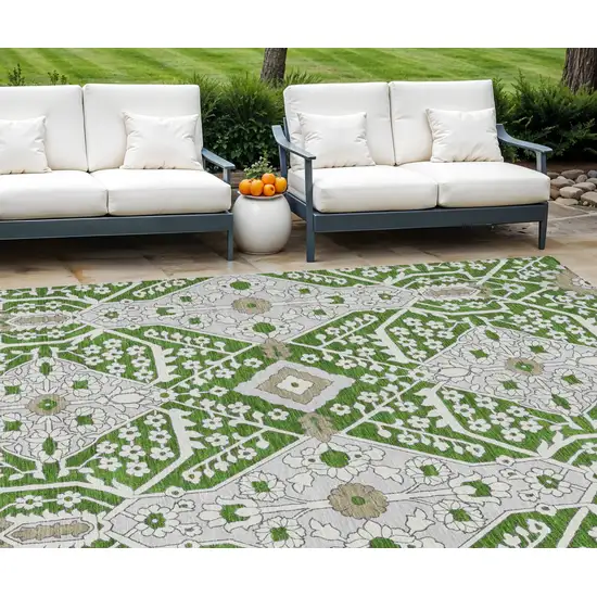 Green Gray And Taupe Floral Washable Indoor Outdoor Area Rug Photo 1