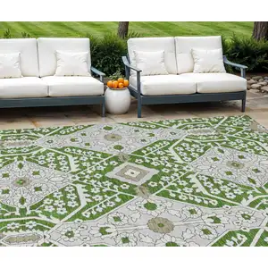 Photo of Green Gray And Taupe Floral Washable Indoor Outdoor Area Rug