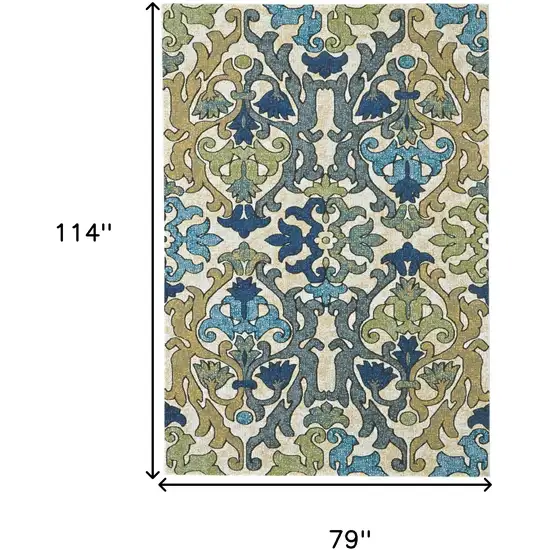 Green Gray and Tan Floral Power Loom Area Rug Photo 3