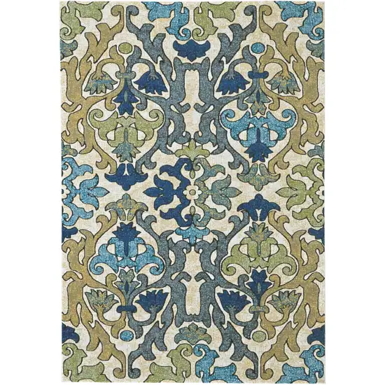 Green Gray and Tan Floral Power Loom Area Rug Photo 4