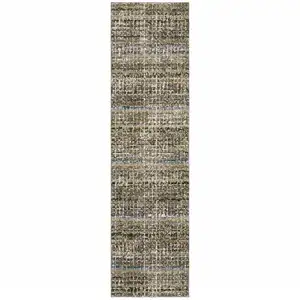 Photo of Green Green Grey And Purple Abstract Power Loom Stain Resistant Runner Rug