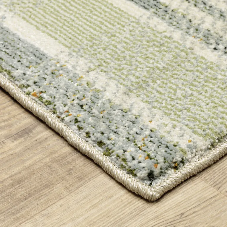 Green Grey And Ivory Geometric Power Loom Stain Resistant Area Rug Photo 3