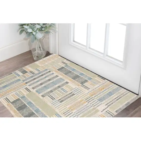 Gray and Ivory Geometric Power Loom Area Rug Photo 1